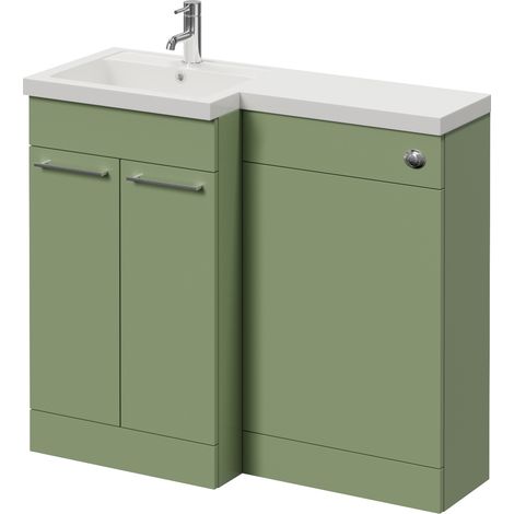 Napoli 390 Olive Green 1000mm 2 Door Vanity Unit Toilet Suite with Left Hand Square Lucia Basin - 1000mm - Chrome 160mm HandleWithout Kingston Toilet Pan