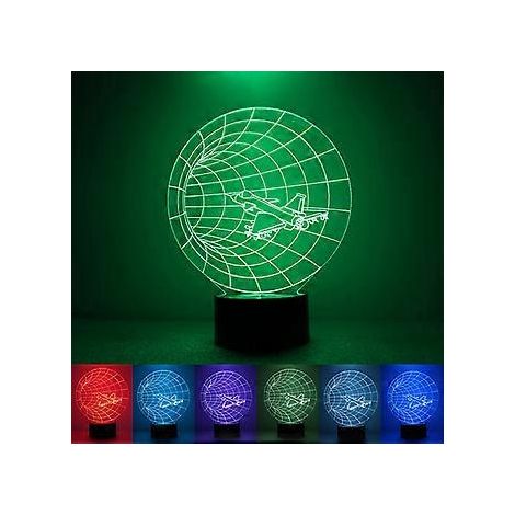 Lampe de table LED illusion d'optique 3D en forme d'avion Qinwei, 7 couleurs changeantes, avec plaque acrylique (1/5)