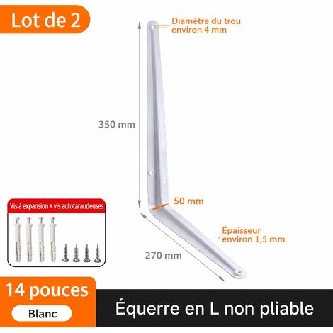 Lot de 2 équerres murales fixes en 7 blanches 40 cm avec vis 7 14 40cm réf 1 × 1 × 1 cm 204 g – Livraison gratuite