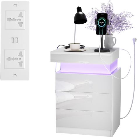 Table de Chevet LED avec 3 Tiroirs - 16 Coloris Personnalisables & Éclairage d'Ambiance, Panneau de Particules Résistant (45x40x67cm) - Multifonctionnelle pour Chambre/Salon/Game Room (1/5)