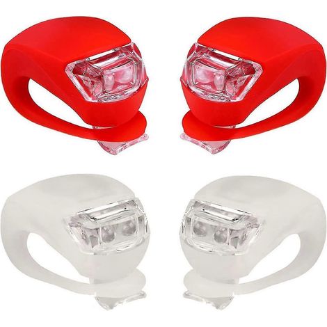 Fahrradbeleuchtung vorne und hinten, Silikon-LED-Fahrradbeleuchtungsset, wasserdichtes Fahrrad-Scheinwerfer- und Rücklicht-2pcs White and 2pcs Red