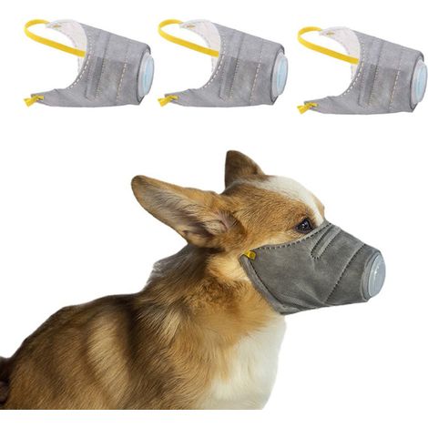 Juego de 3 mascarillas respiratorias ajustables para mascotas, mascarillas protectoras transpirables para perros contra contaminantes, niebla tóxica, polvo y humo de segunda mano. (1/5)