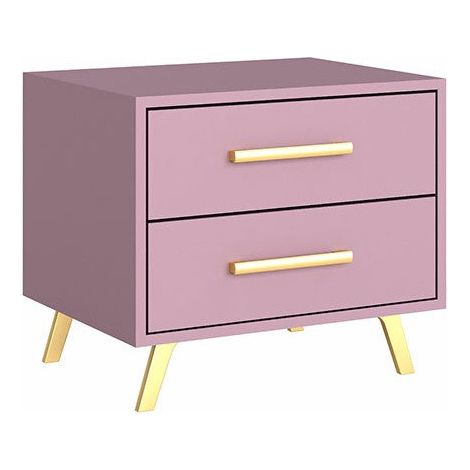 Mesilla de noche Rosa, Púrpura + Dorado, Número de cajones: 2, Número de puertas: 0, 48x54x41cm, Aglomerado laminado