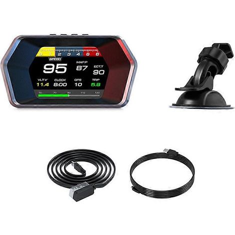 P17 HUD Affichage tête haute Affichage de voiture OBD2 GPS Compteur de voiture Compteur de vitesse numérique Tension Eau Huile Jauge de température (1/5)