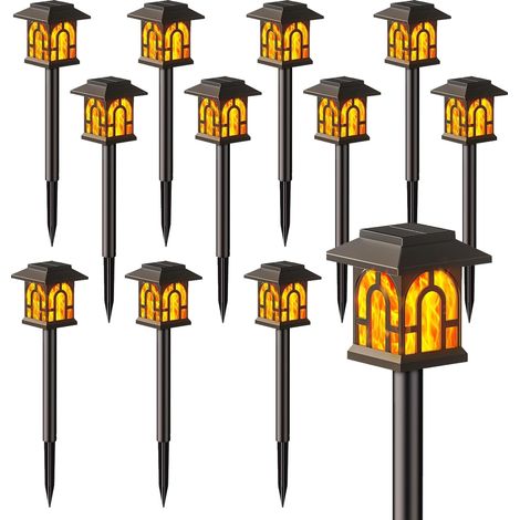10 12 Luces solares, diseño de llama LED, impermeables IP65, para jardín, patio o terraza. (1/5)