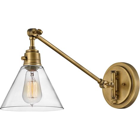 Elstead Hinkley Arti Applique murale Hinkley Arti Dome, style contemporain, en laiton, abat-jour en verre transparent, 1 culot E27