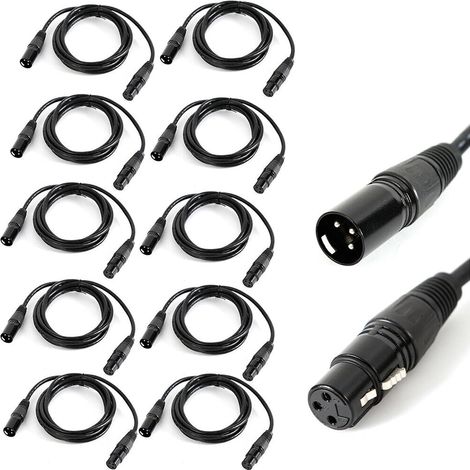 10Pack Dmx Kabel 2m 3 Stifte, XLR Kabel Set 3 Poliges Dmx Signalverbindungskabel Dmx Light Cable, Dmx Signalanschluss Kabel Kanone für Dmx-Lichtsteuerung Moving Head Bühnenscheinwerfer, Schwarz (1/5)