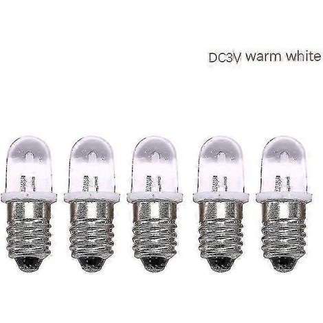 Lot de 5 ampoules LED E10 (3 V/4,5 V CC) pour instruments, voyants, lampes torches classiques (SZRH A-GB). (1/4)
