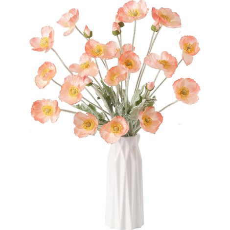 Lot de 6 Coquelicots artificiels en Soie pour Maison, Centre de Table, décoration, Bureau, Mariage (Corail) (1/5)