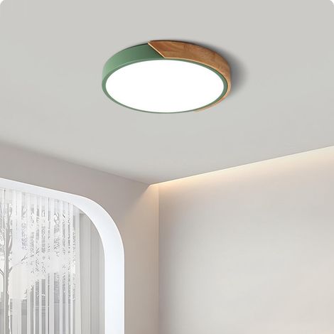 Plafonnier LED Bois, Dimmable Lampes de Plafond rond intérieur avec télécommande, 24W pour Pour Salon, Chambre, Cuisine, Couloir 30cm(Vert) (1/5)