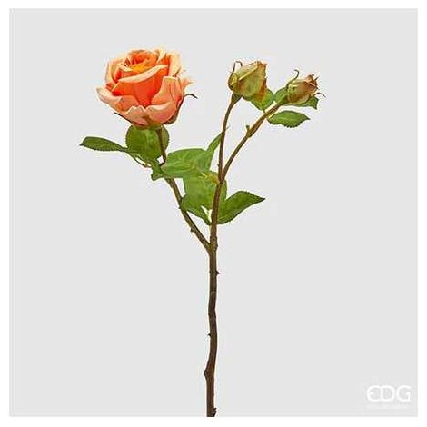 Rosa Elis con 3 rami color Coral h 48 cm