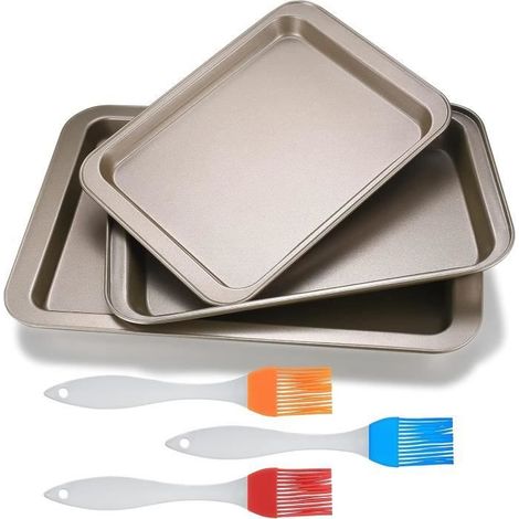 3 Pièces Plaque à Four Universelle, Plaque de Cuisson en Acier au Carbone, Feuille de Plateau de Four, Plaque Patissiere (1/4)