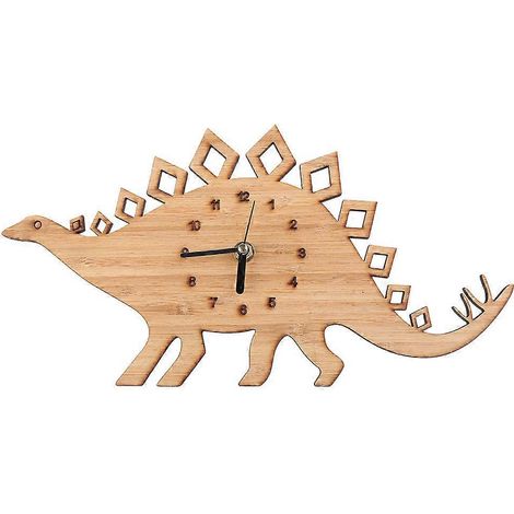 Stumme 3D-Dinosaurier-Wanduhr aus Bambusholz, niedliche Cartoon-Wanduhr für Zuhause und Kinderzimmer