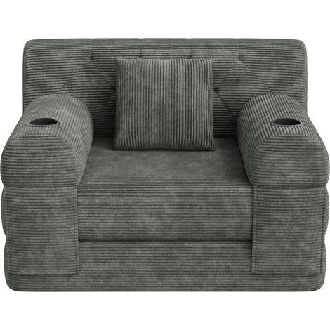 Divano letto singolo in velluto a coste grigio scuro con schienale alto HOMVRA (1/5)