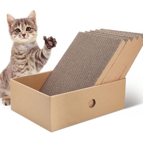 6 Pièces Grattoir Chat Carton, 32.5x23.5x11cm, avec Herbe à Chat (1/5)