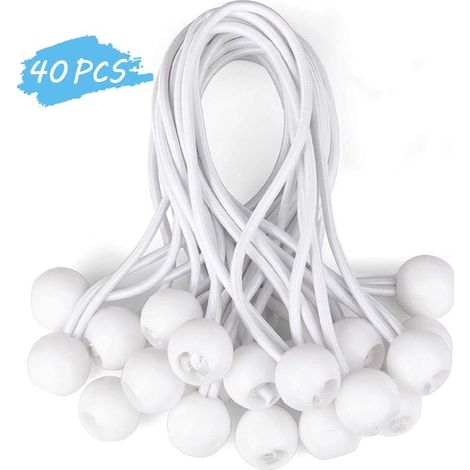 Tendeur de bache Tendeurs à boule tendeur élastique tendeur en caoutchouc pour bannière,bache,pavillon,tente,rideaux Harnais d’extension,support de bache Blanc,15cm (Blanche,40pcs) (1/5)