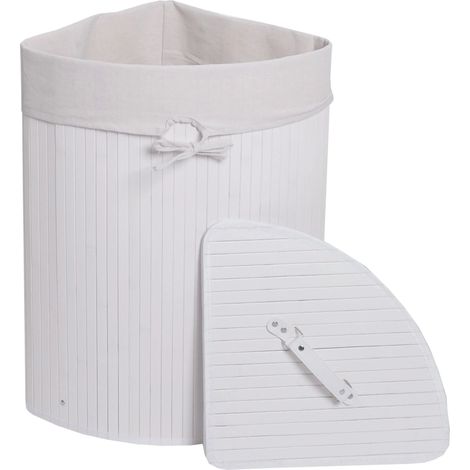 Cesto de ropa esquinero 61x48x35 cm capacidad 50L práctico y decorativo fabricado en bambú blanco 040009539