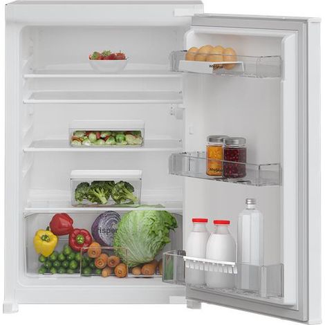 Whirlpool – Réfrigérateur encastrable 126L – Dégivrage automatique – Éclairage LED – 4 clayettes en verre réglables – Classe E – Porte réversible (1/2)