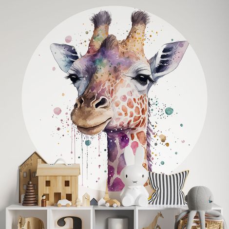 Sticker mural rond / cercle Enfants - Girafe - Diamètre 70 cm - Adhésif + Protection MATE (1/2)