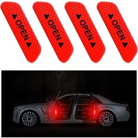4 Pièces Autocollant De Porte De Voiture, Rappel D'ouverture De Porte Autocollant, Anti-Collision Étanche Autocollants Réfléchissants, Voiture Accessoires Extérieur Intérieur(Rouge)