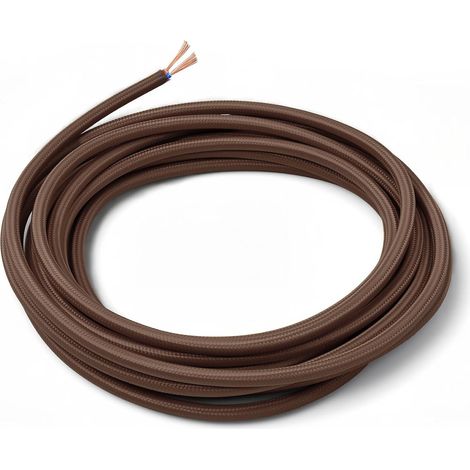 Câble Tissu 5m Rond 2 Fils 0.75mm² Lampe - Marron Foncé (1/5)