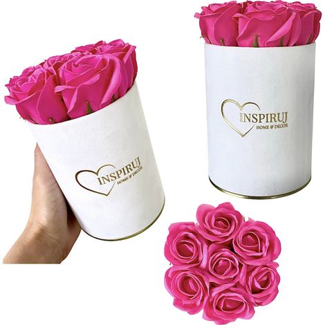 Flowerbox Inspiruj - Scatola bianca con rose di sapone - n. 8 Rosa scuro (1/5)