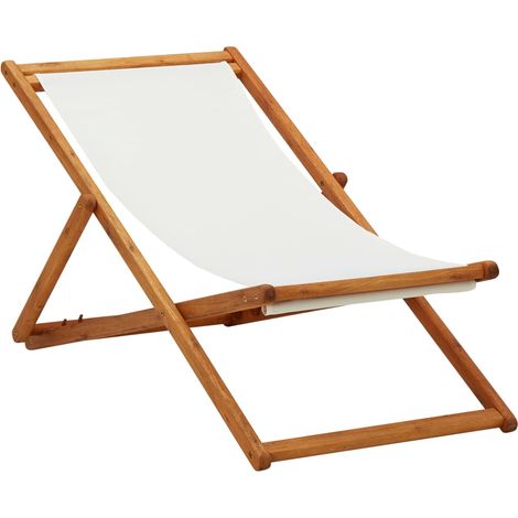 Strandstuhl Klappbar Eukalyptusholz und Stoff Cremeweiß