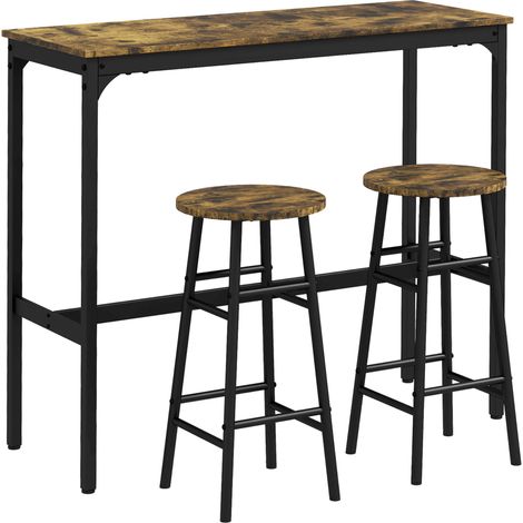 Conjunto de bar de 3 piezas con mesa alta y 2 taburetes MDF y acero marrón rústico HOMVRA (1/5)