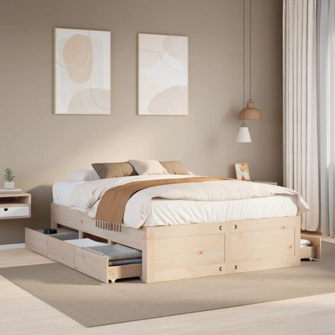 Bed Frame without Mattress with Drawers 150x200 cm King Size Solid Wood Pine vidaXL (1/5)