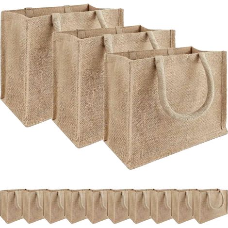 Bolsas de compra de yute, material resistente, diseño ecológico, color marrón. (1/2)