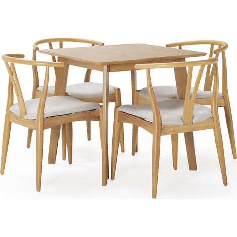 Juego de mesa 80x80 cm y 4 sillas de comedor Rustic color Roble