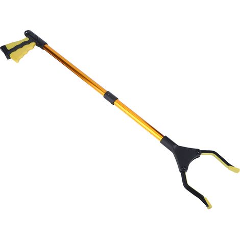 Pinces à déchets pliables multifonctions, longues, avec poignée jaune et tube doré, pour le ramassage et l'assainissement. (1/5)