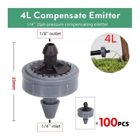 (4 L, 100 pièces) Goutteur d'irrigation goutte à goutte à compensation automatique et pression stable pour pelouse - Durable, compact et flexible (1/4)
