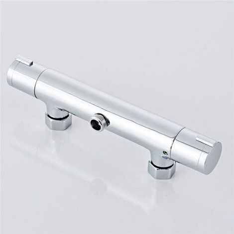 Mitigeur de douche thermostatique pour salle, Robinet de Baignoire avec Thermostat Arrêt de Sécurité à 38°C, Mural Robinet de Douche avec 2 Sorties, argent (1/4)