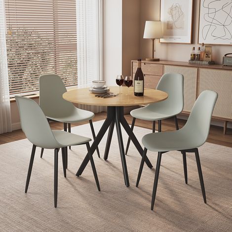 Aspen Light Oak Round Table & 4 Grey Curve Chair Set - MDF/Metal/Plastic - L52 x W46 x H84 cm