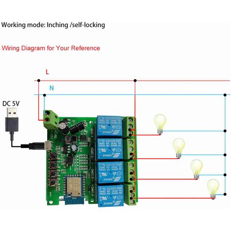 Intelligentes drahtloses Steuermodul für Tuya 433 MHz 4-Kanal WLAN BT Smart-Modul mit Zeitschaltuhr und App-Steuerung für Smart Home (1/5)