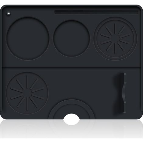 Tapis de tasseur – Grand format – Avec poches de rangement pour tasseur, doseur et cuillère – Tapis en silicone antidérapant – Protège votre plan de travail – Pour baristas amateurs et professionnels (1/5)