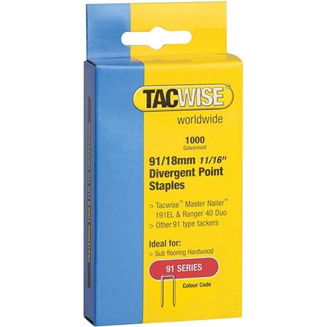 91 Narrow Crown Divergent Point Staples 18Mm - Electric Tackers Pack 1000 (1/2)