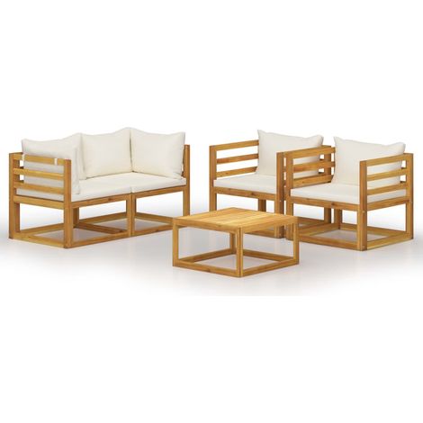 Conjunto de muebles de jardín muebles de exterior 5 piezas con cojines color crema madera maciza de acacia 020016295