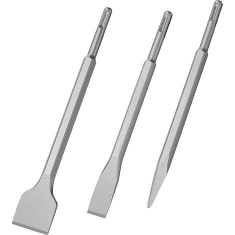 Burins SDS Plus, Set 3 (Burin Large, Burin Plat, Burin Pointu) pour Perceuses Légères et Marteaux à Percussion Travail Standard dans le Béton Carrelage Bloc de Construction (1/5)