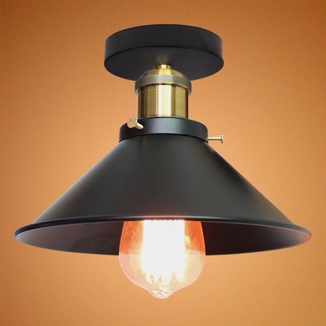 Vintage Edison Loft Deckenleuchte Industrielle Deckenleuchte Eisen Metall  Regenschirm Lampenschirm E27 26cm (Schwarz)
