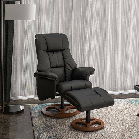Sillón reclinable con otomana, sillón con reposapiés, respaldo regulable, 77 cm x 89 cm x 110 cm, negro (1/5)