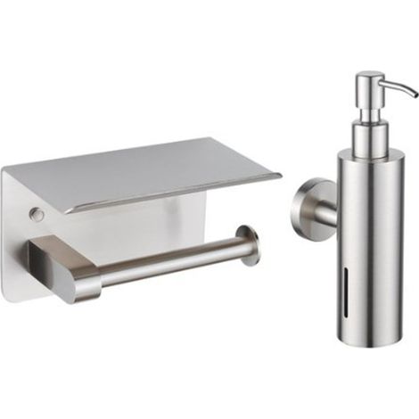 FugaFlow Eccelente Ensemble d'accessoires pour toilettes - distributeur de savon - porte-rouleau de papier toilette - avec plateau - inox brossé (1/3)