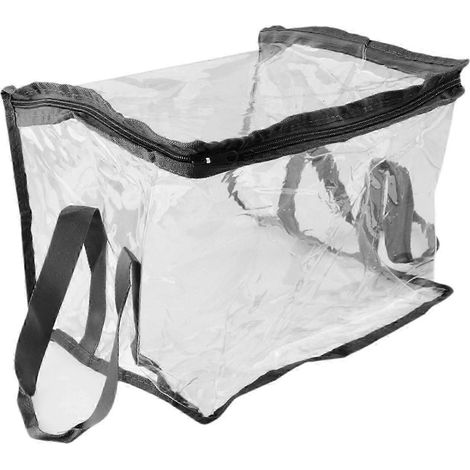 Sac de rangement transparent pour livres avec fermeture éclair, léger et de grande capacité, en PVC transparent, idéal pour le bureau et la maison.-Black (1/5)