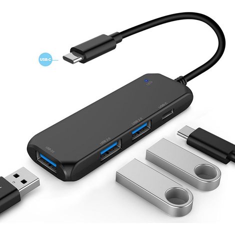 Câble USB Hub 4 Ports Splitter pour PC Portable, Adaptateur USB-C 2.0 Haute Vitesse (1/5)
