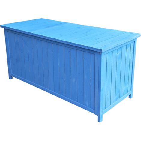 HABRITA Coffre de Rangement 0,42 m³ - Bois Lasuré Bleu - Couvercle avec Équerres (1/10)