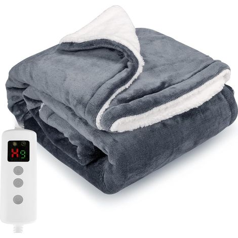 Couverture chauffante 200x150CM, 10 niveaux & minuterie 1-9H, arrêt automatique, compatible machine à laver, en flanelle Sherpa douce, chaleur complète du corps, coussin de canapé, lit