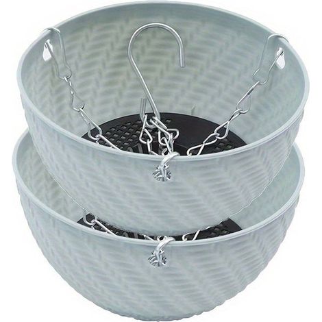 Lot de 2 pots à fleurs suspendus, plastique léger et durable, design rond gain de place, pour intérieur, extérieur, balcon et terras (1/4)