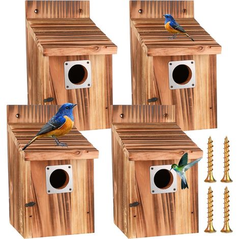 4 pièces Nichoir Oiseaux Maisons oiseaux protège métalliques serrures sécurité Fentes vol Ventilation entrée 3 virgule 8 cm (1/5)