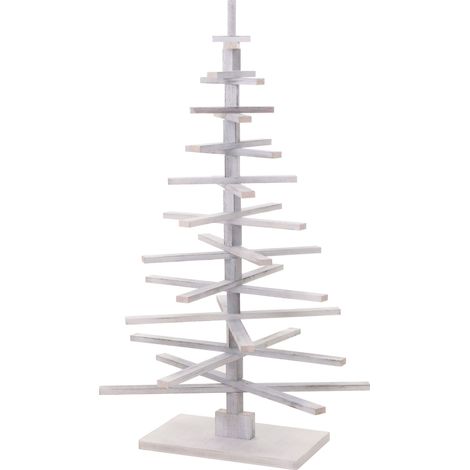 Albero di Natale decorativo Decorazione natalizia effetto invecchiato regolabile in legno di abete 130x82x82 cm bianco 040008327